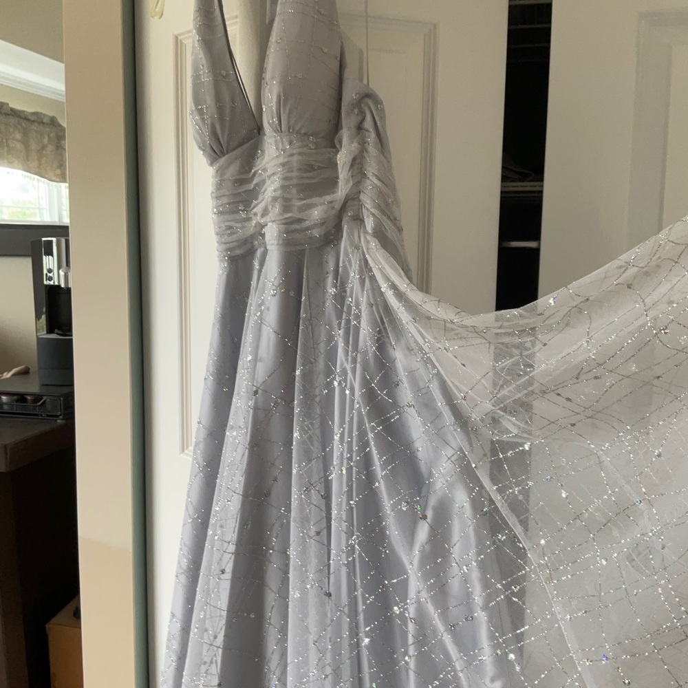 Adrianna Papell Silver Sequin Cocktail Dress 8
